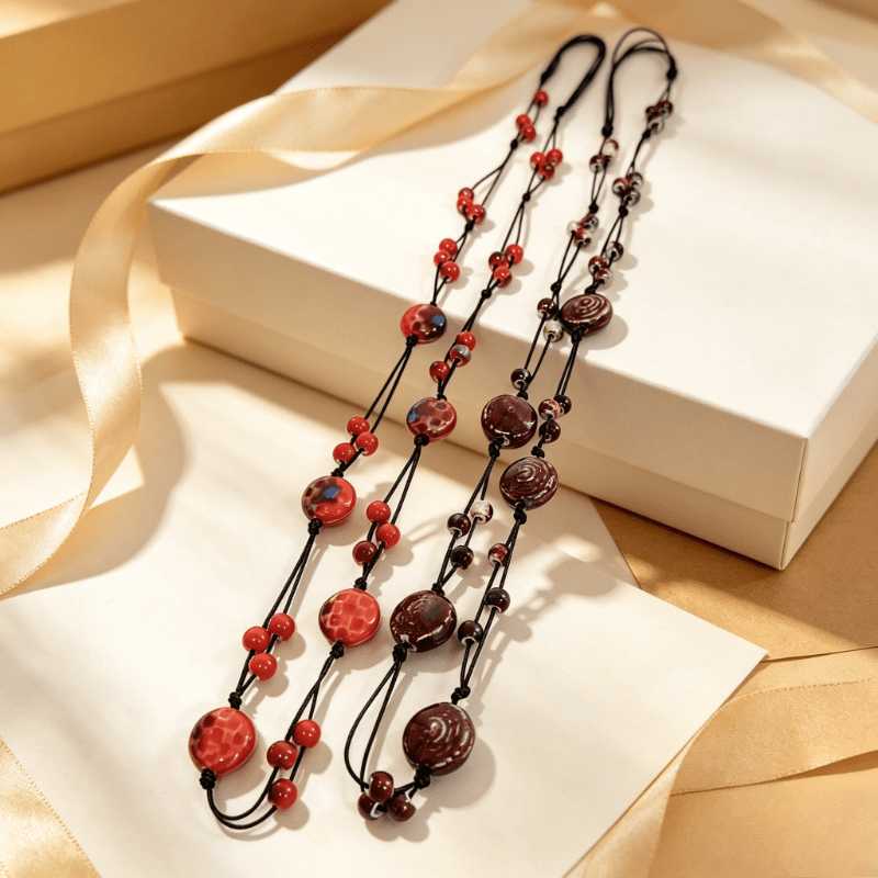 Ceramic Rose Pendant Necklace, Multicolor Ethnic Style
